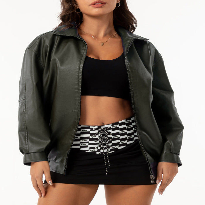 Women's Oversized Faux Leather Lapel Jacket product image