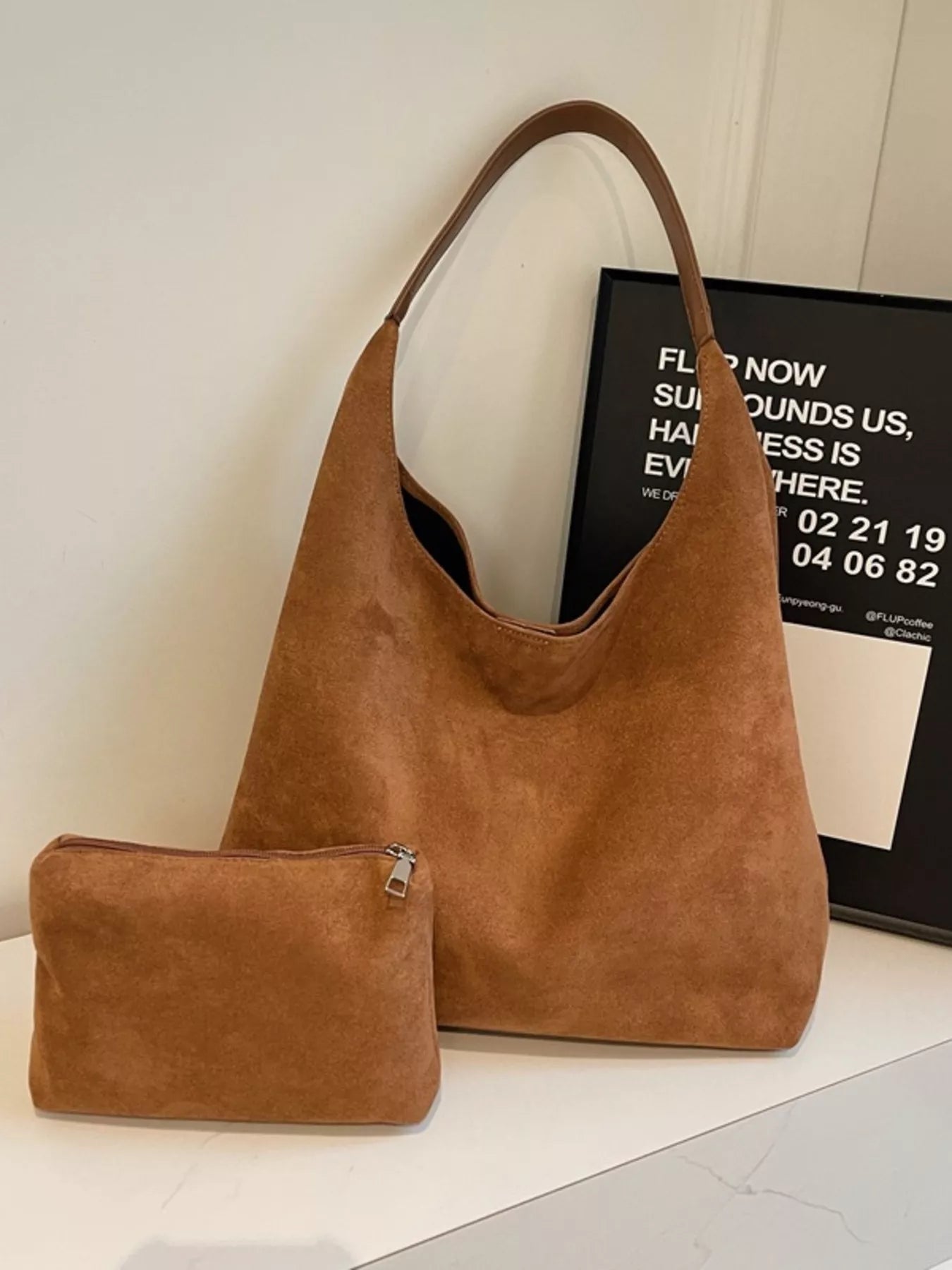 Solid color suede tote bag — additional view 4