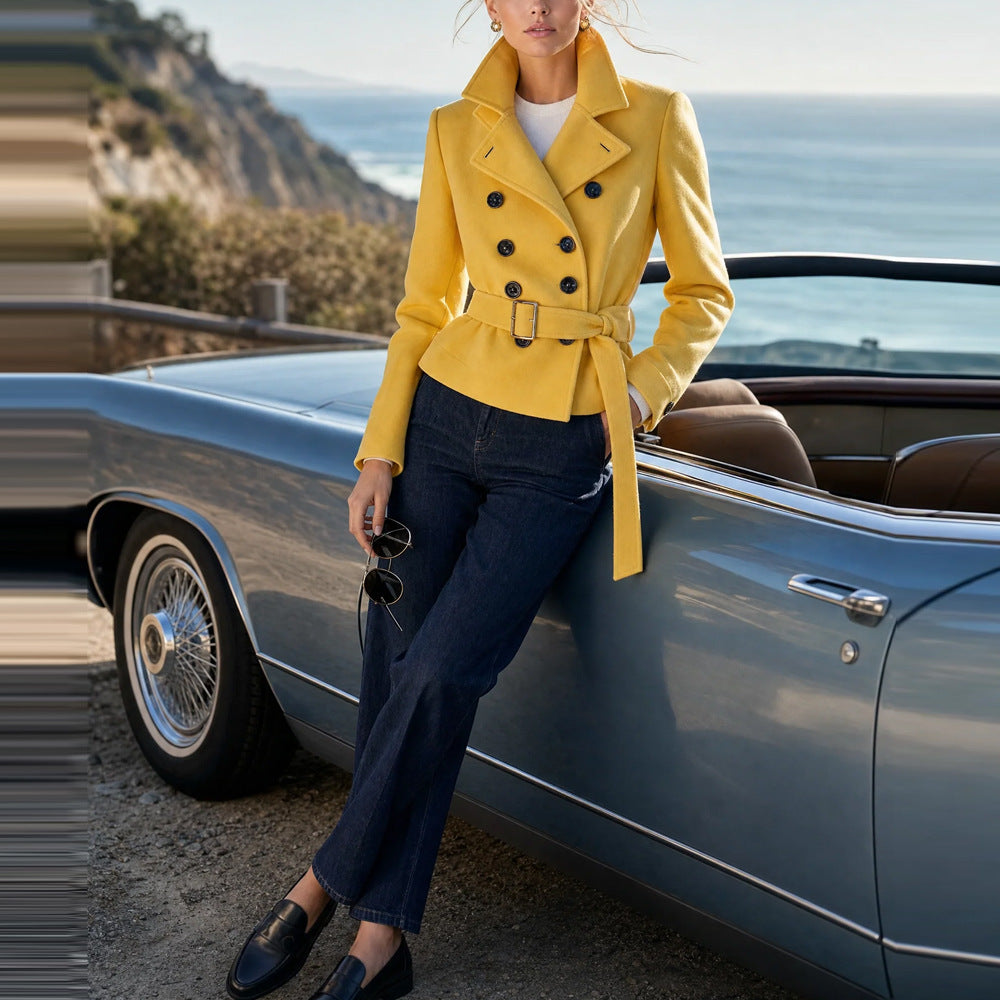 Women's High Collar Waist-Slimming Wool-Blend Coat additional product view