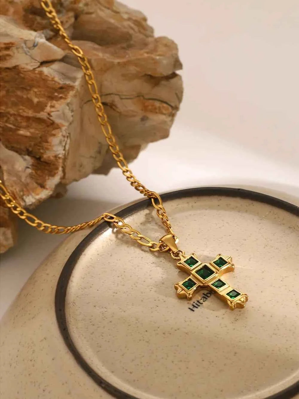 Zircon cross pendant necklace in stainless steel — additional view 5