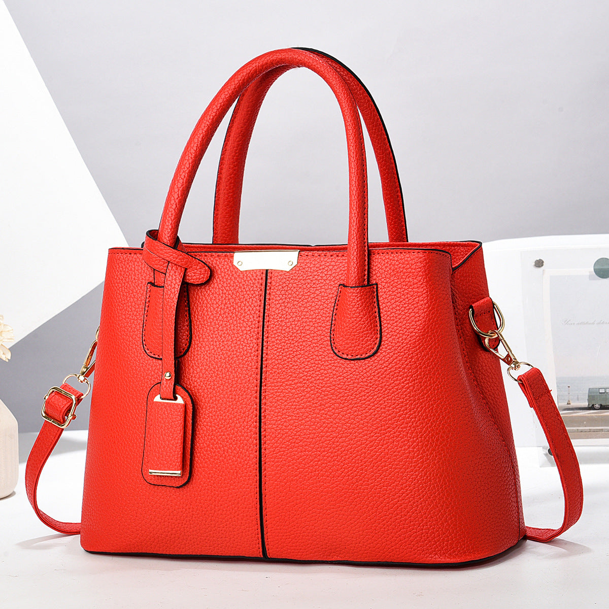 Women's PU Leather Square Tote Bag with Crossbody Strap, product view 12