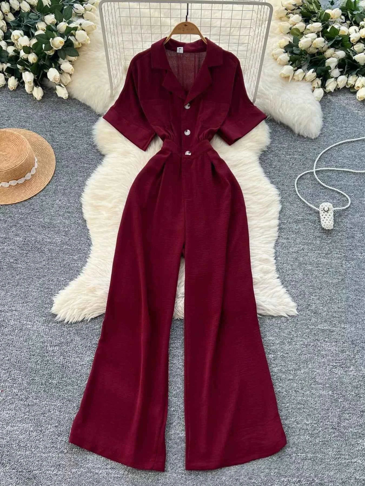 Belted Tie Waist Wide Leg Jumpsuit, product view 12