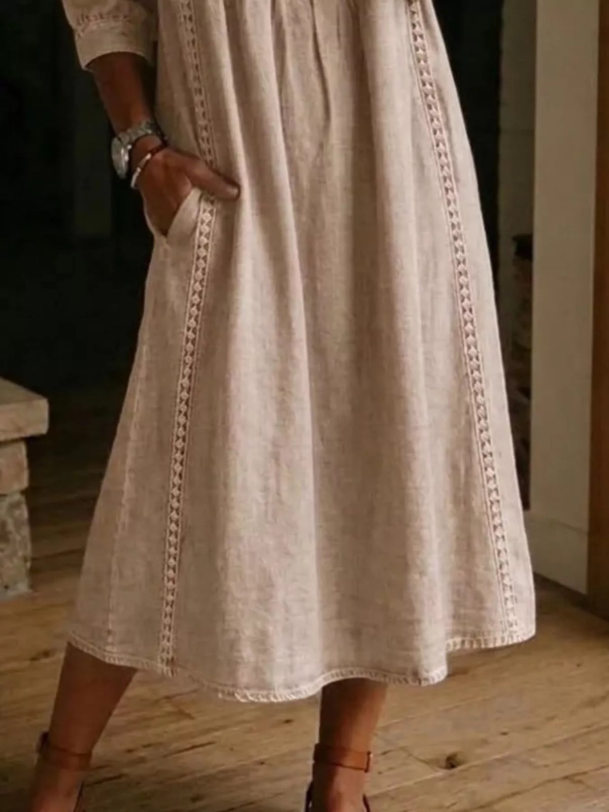 Full Size V-Neck 3/4 Sleeve Midi Dress Plus Size, product view 12