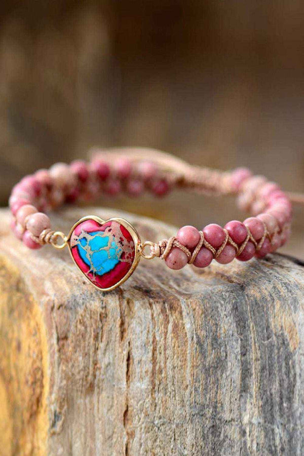 Handmade heart stone beaded bracelet — additional view 9