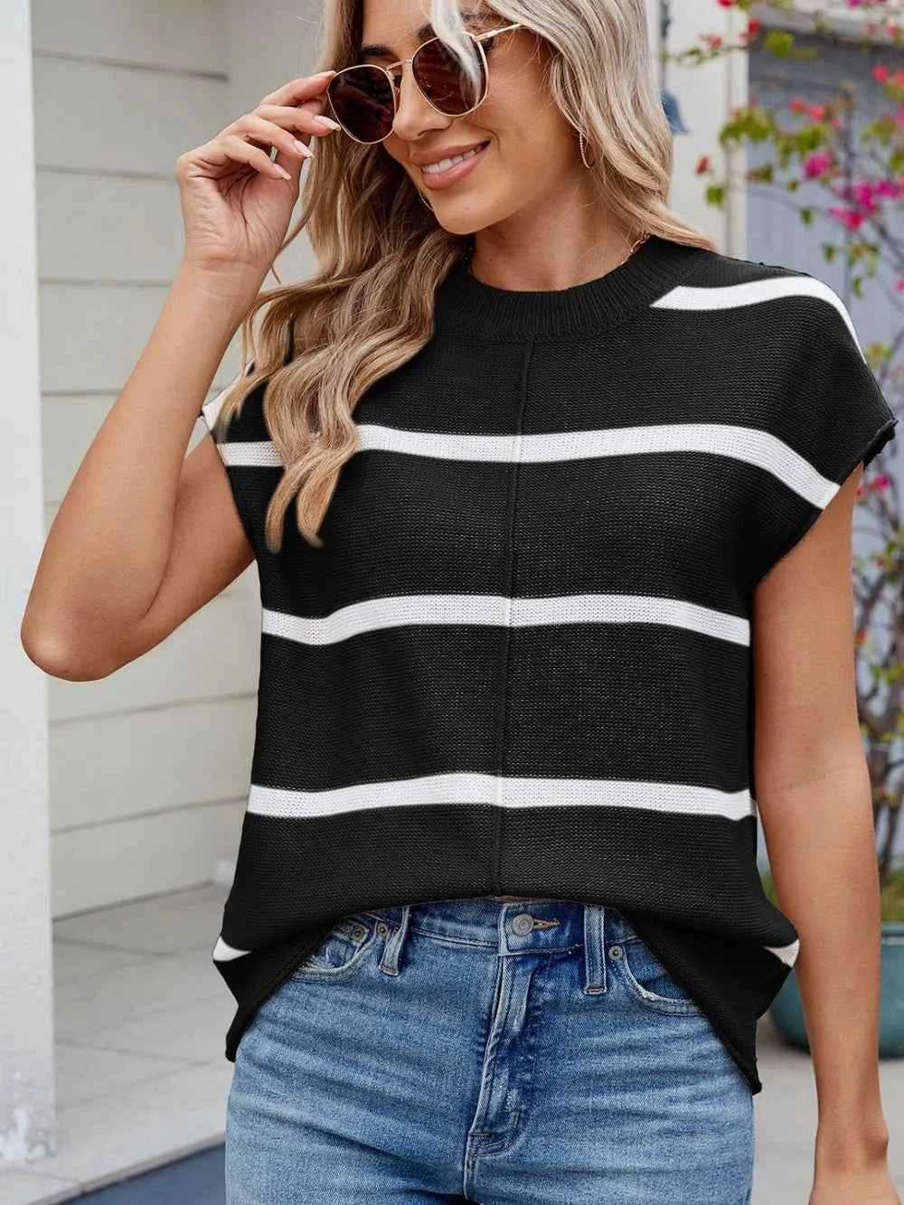 Exposed seam striped knit top — additional view 12