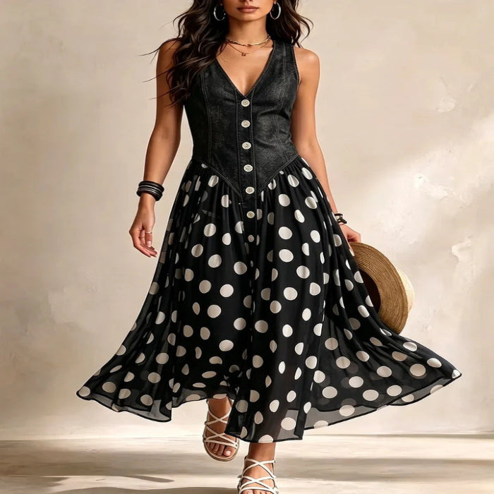 Sleeveless Polka Dot Midi Dress additional product view