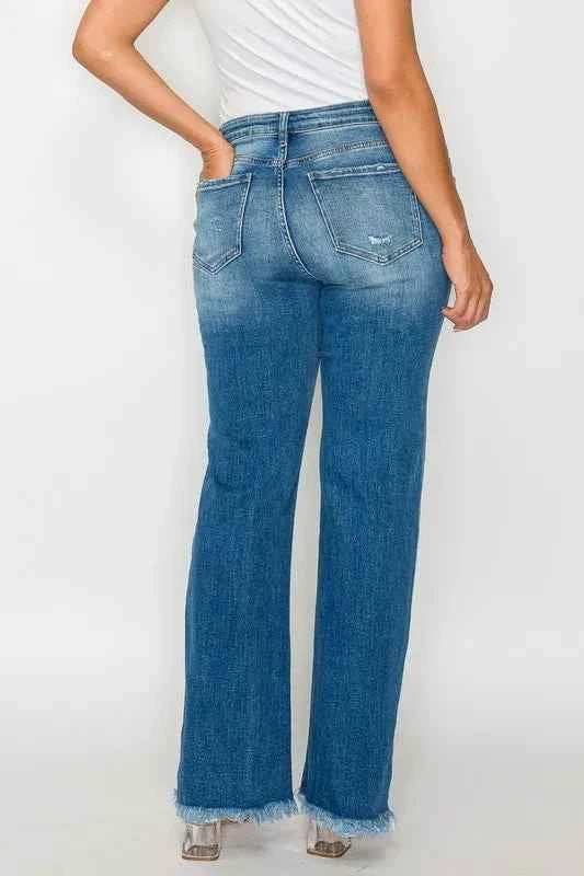 Raw hem distressed mid-rise straight jeans — additional view 9
