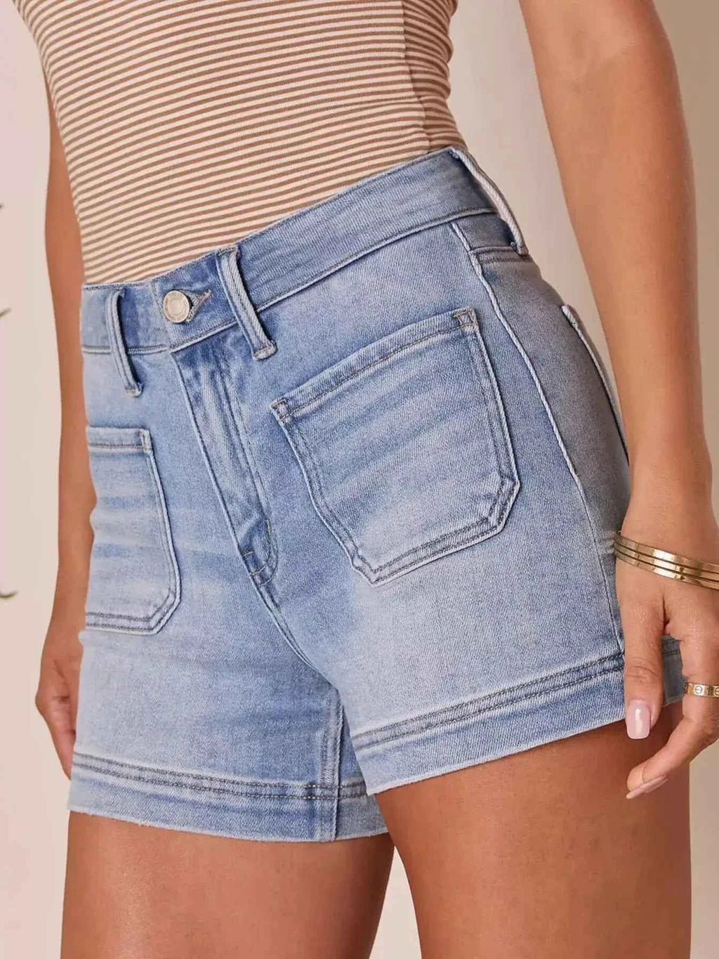 Essential high-waisted denim shorts — additional view 4