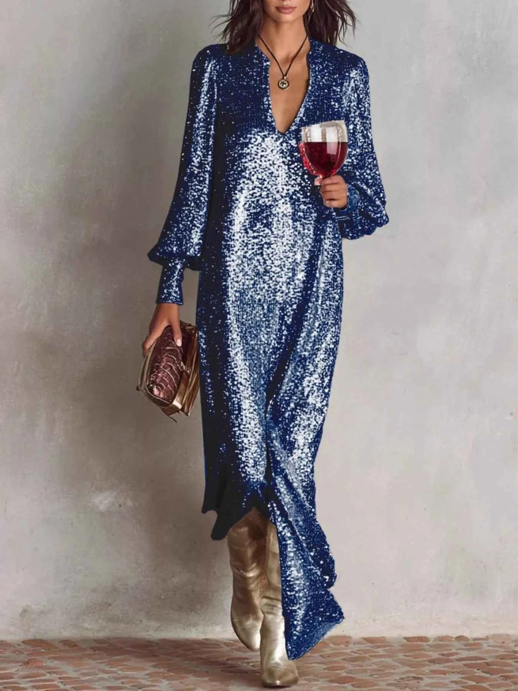 Sequin maxi dress with lantern sleeves — additional view 6