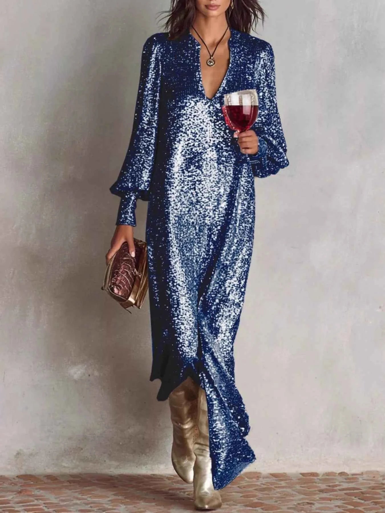 Sequin maxi dress with lantern sleeves — additional view 6