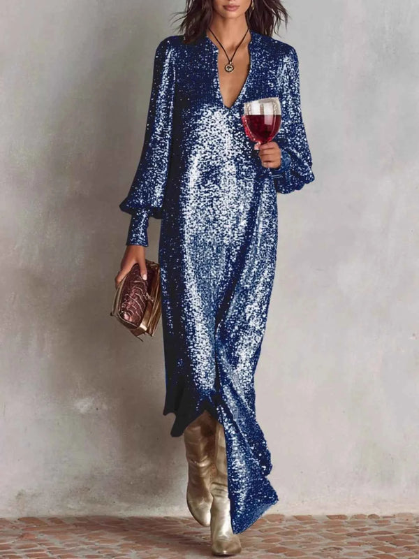 Sequin maxi dress with lantern sleeves — additional view 6