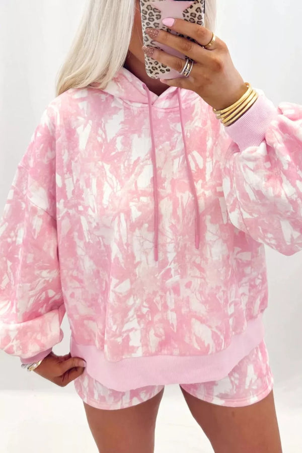 Abstract print hoodie and shorts two-piece set — additional view 4