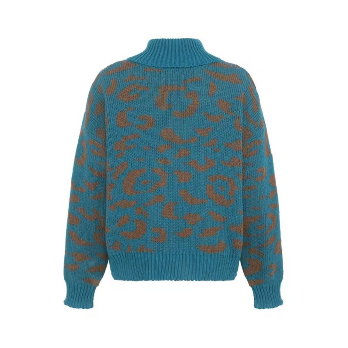 Women's Leopard Print Turtleneck Sweater-Splashis, alternate view 3