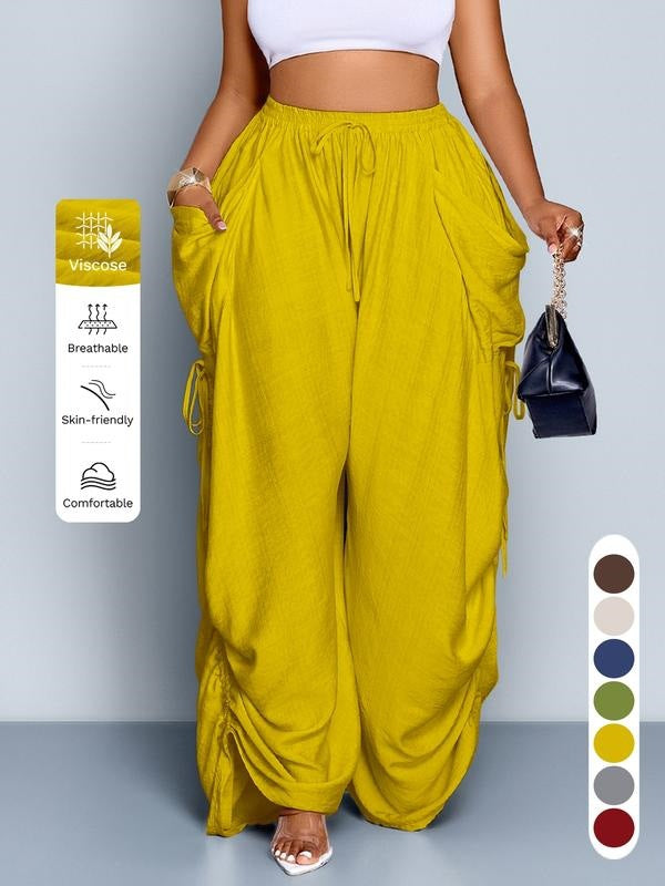 Retro pleated drawstring wide-leg pants product image