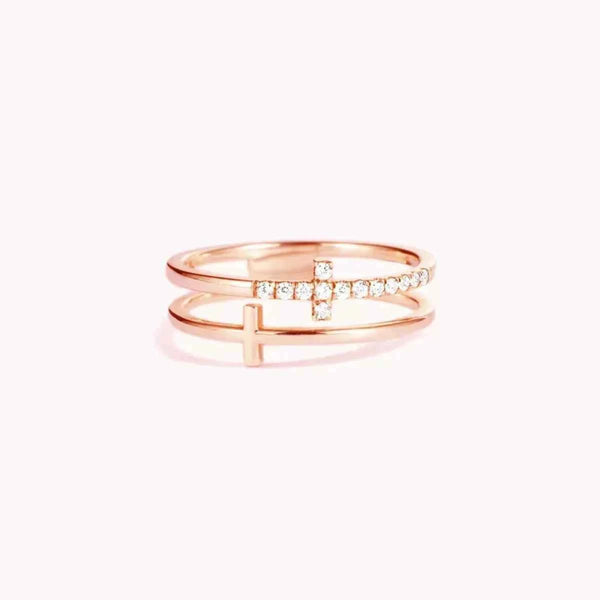 Double band zircon cross ring in silver-plated alloy — additional view 10