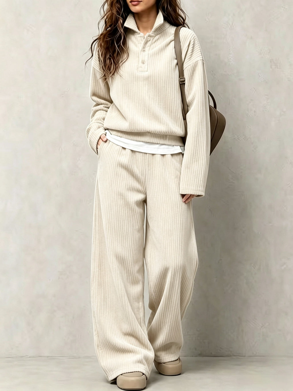 Corduroy top and wide-leg pants set for women, image 7