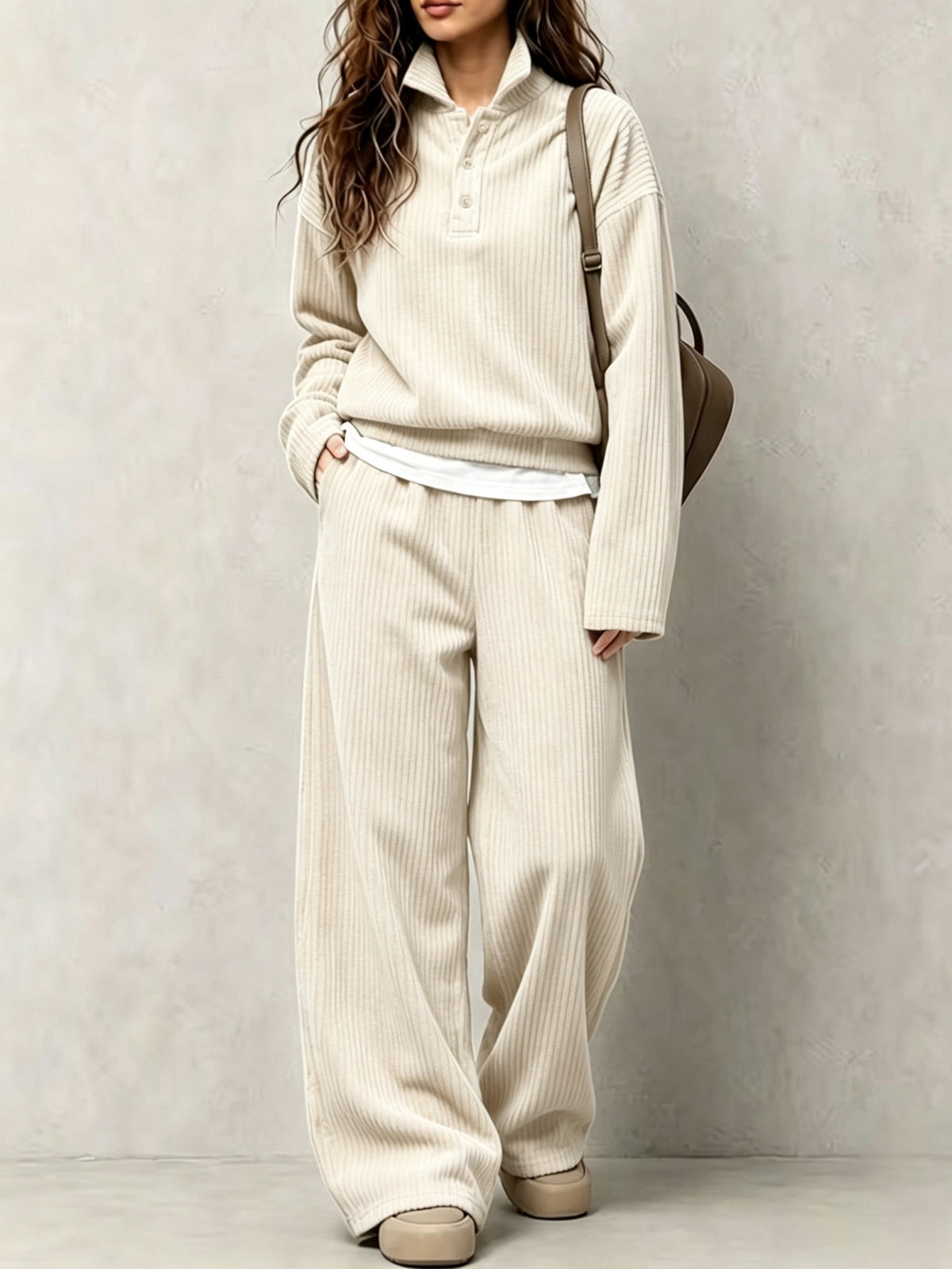 Corduroy top and wide-leg pants set for women, image 7