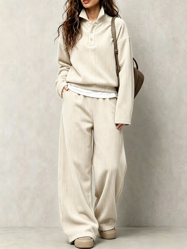 Corduroy top and wide-leg pants set for women, image 7