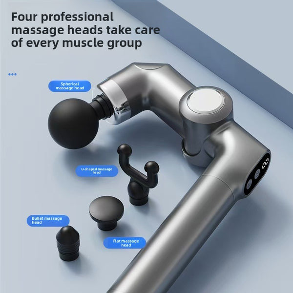 Massage gun shown in retracted folded position