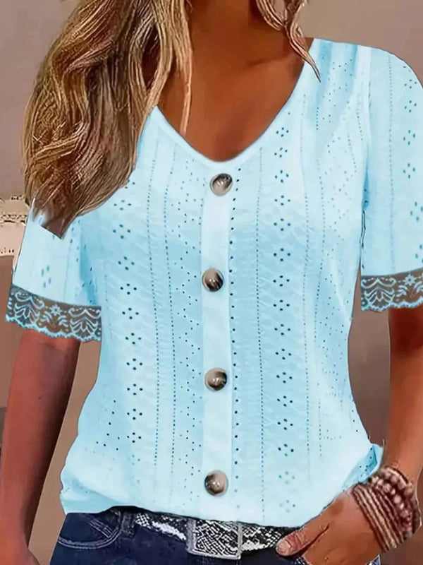 Eyelet lace short sleeve blouse — additional view 3