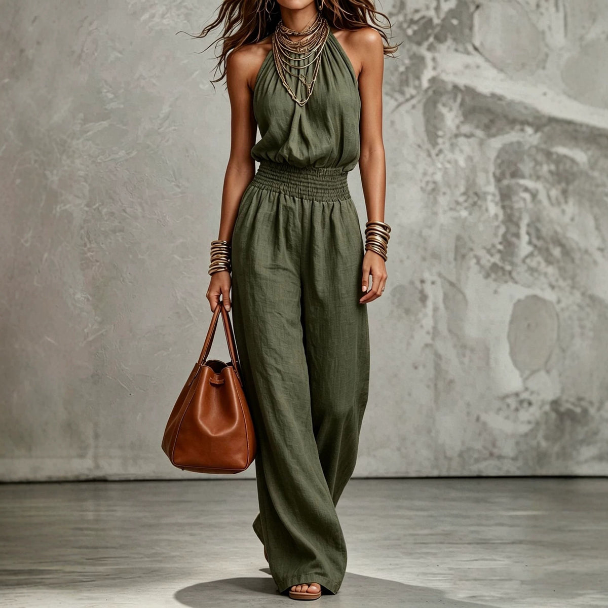 Backless lace-up halter jumpsuit product image