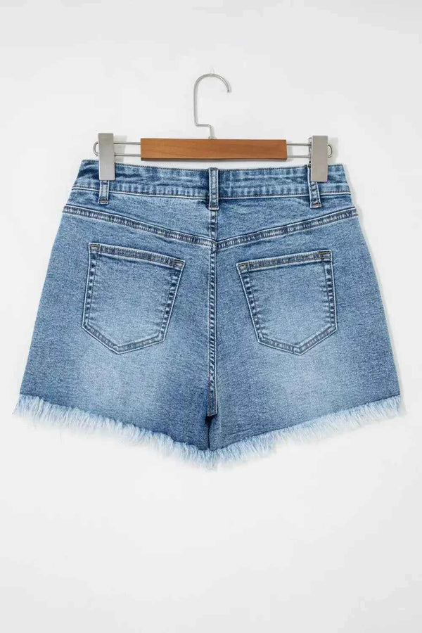 Western embroidered studded denim shorts — additional view 4
