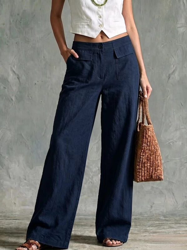 Solid-color elastic-waist casual pants product image