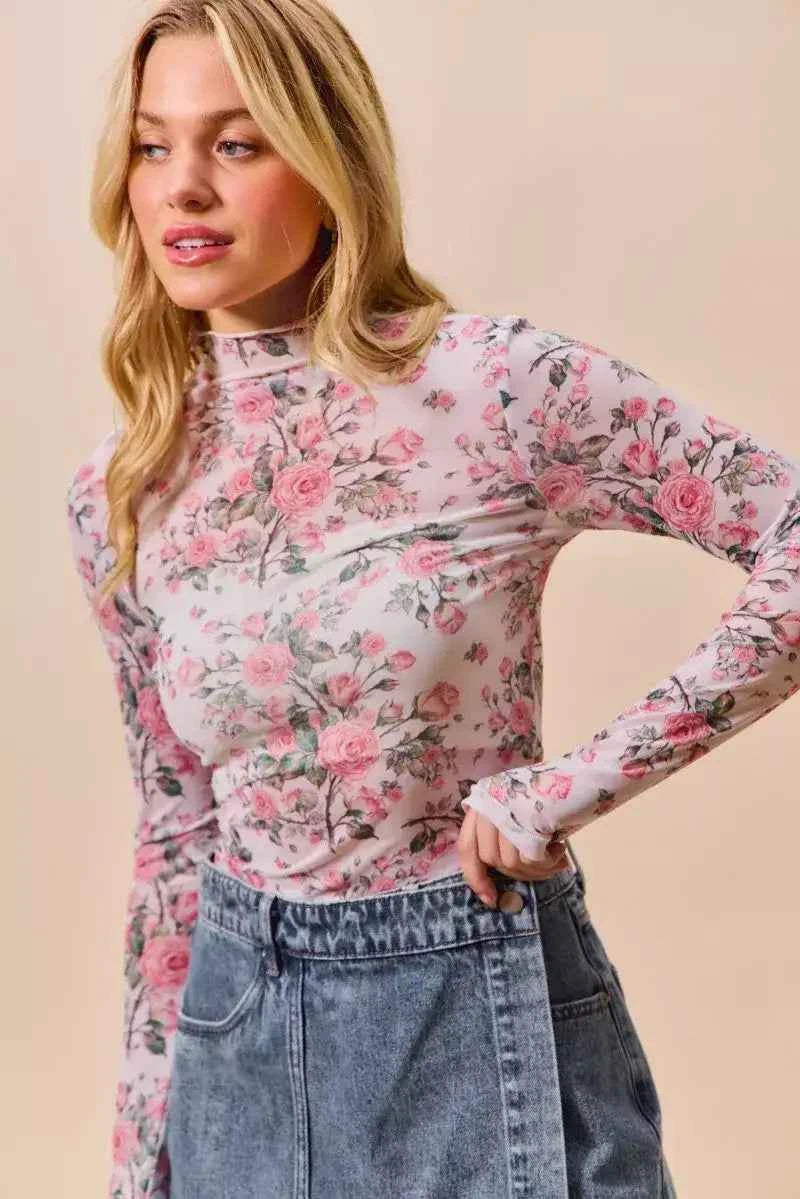 Sheer floral layering top — additional view 2