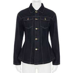 Dark Blue vintage washed denim shirt jacket for women