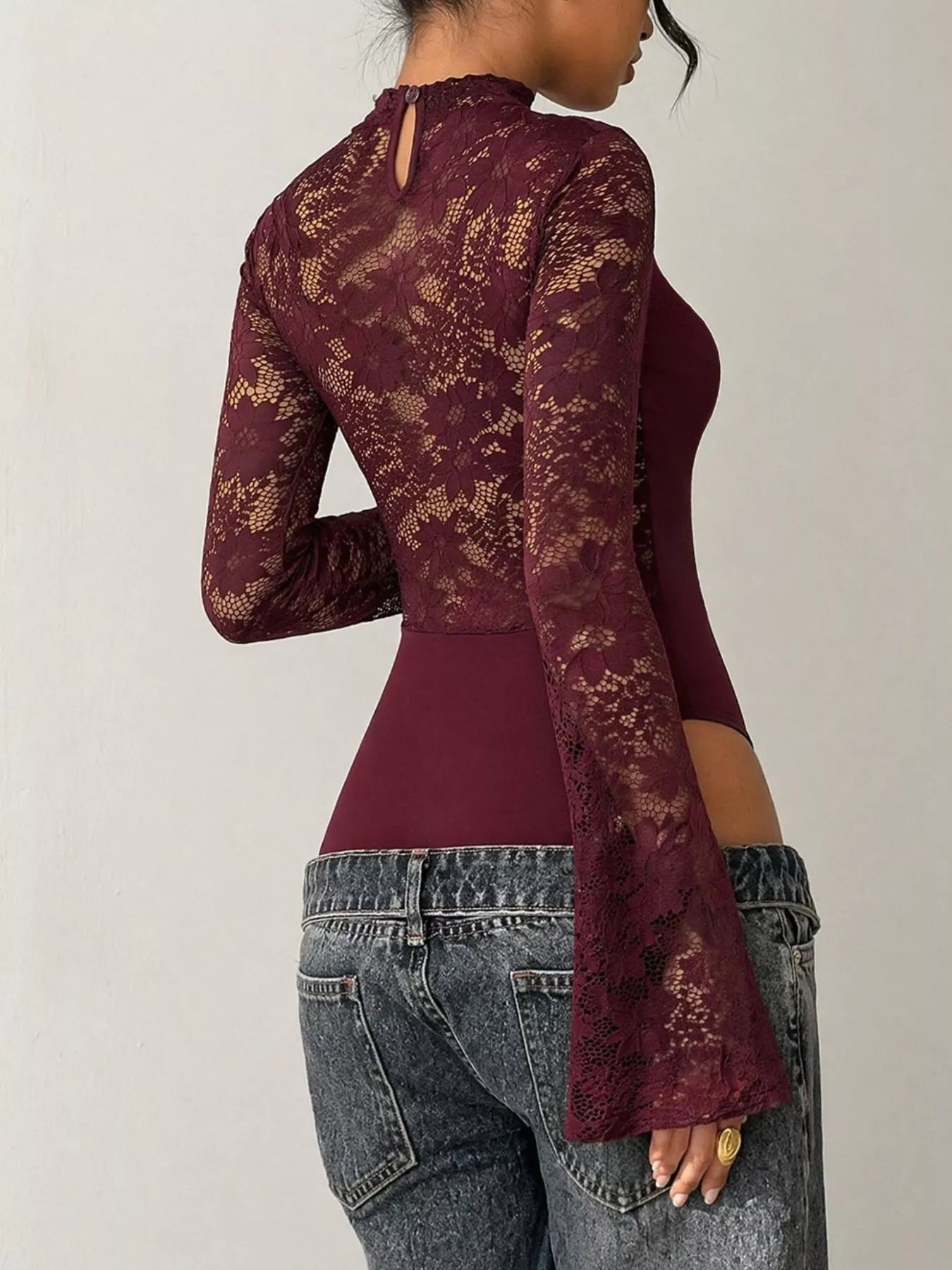 Lace cut-out flare sleeve bodysuit — additional view 7