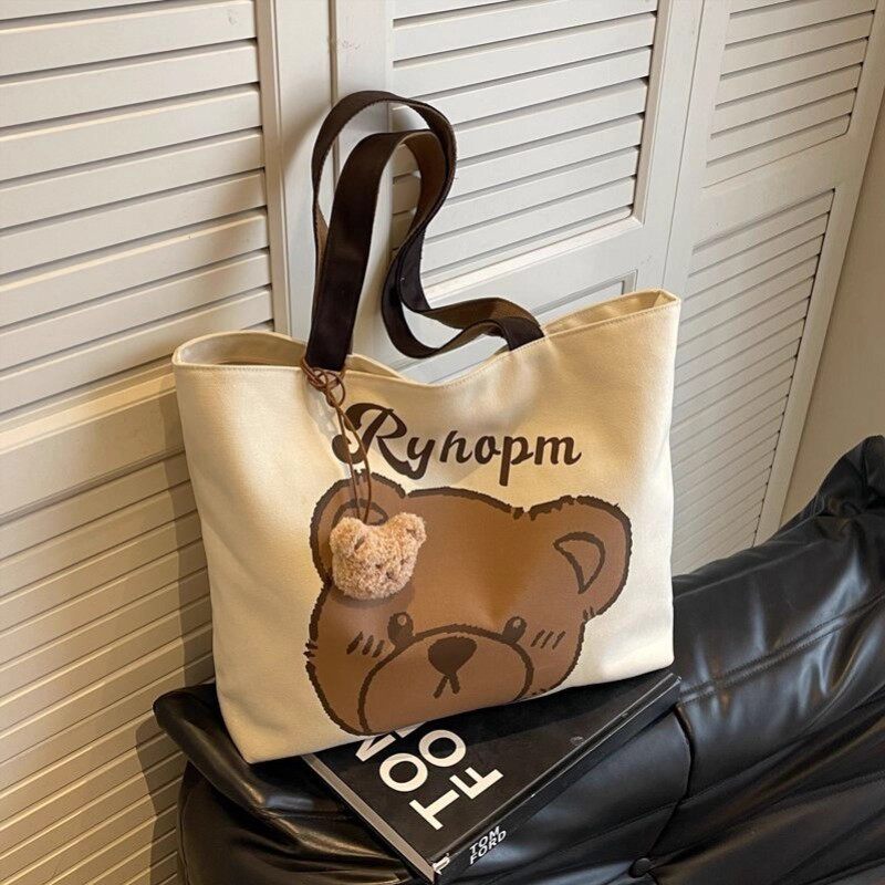 Bear print tote bag shown from front angle