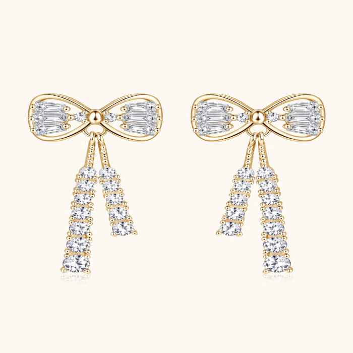 Cubic zirconia bow stud earrings 1.12 carat in silver-plated alloy — primary view