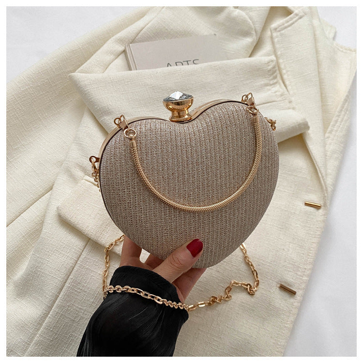 Heart Shape Metal Clutch Bag with Chain Strap, front product view