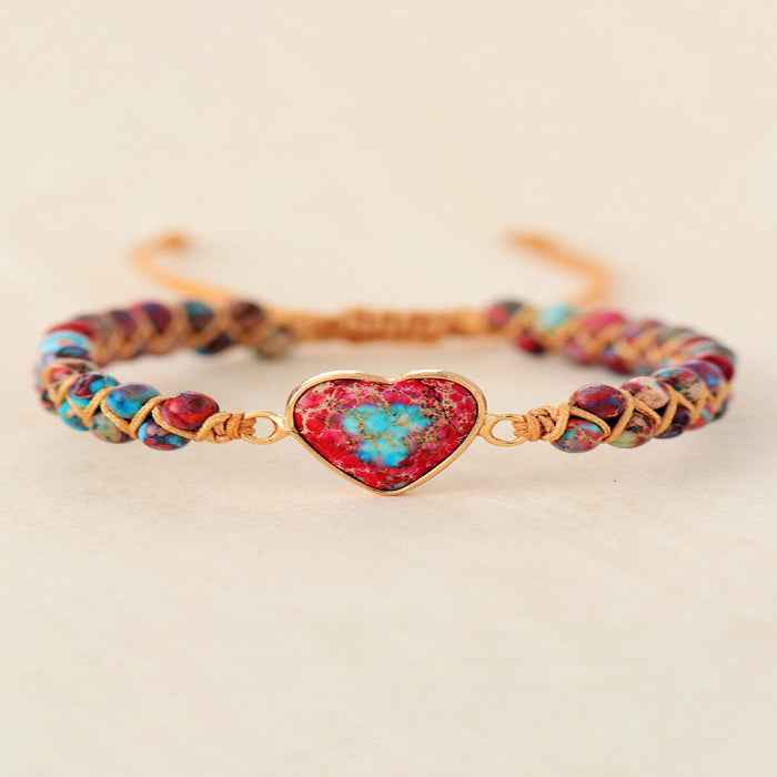 Handmade heart stone beaded bracelet — primary view Image principale du produit