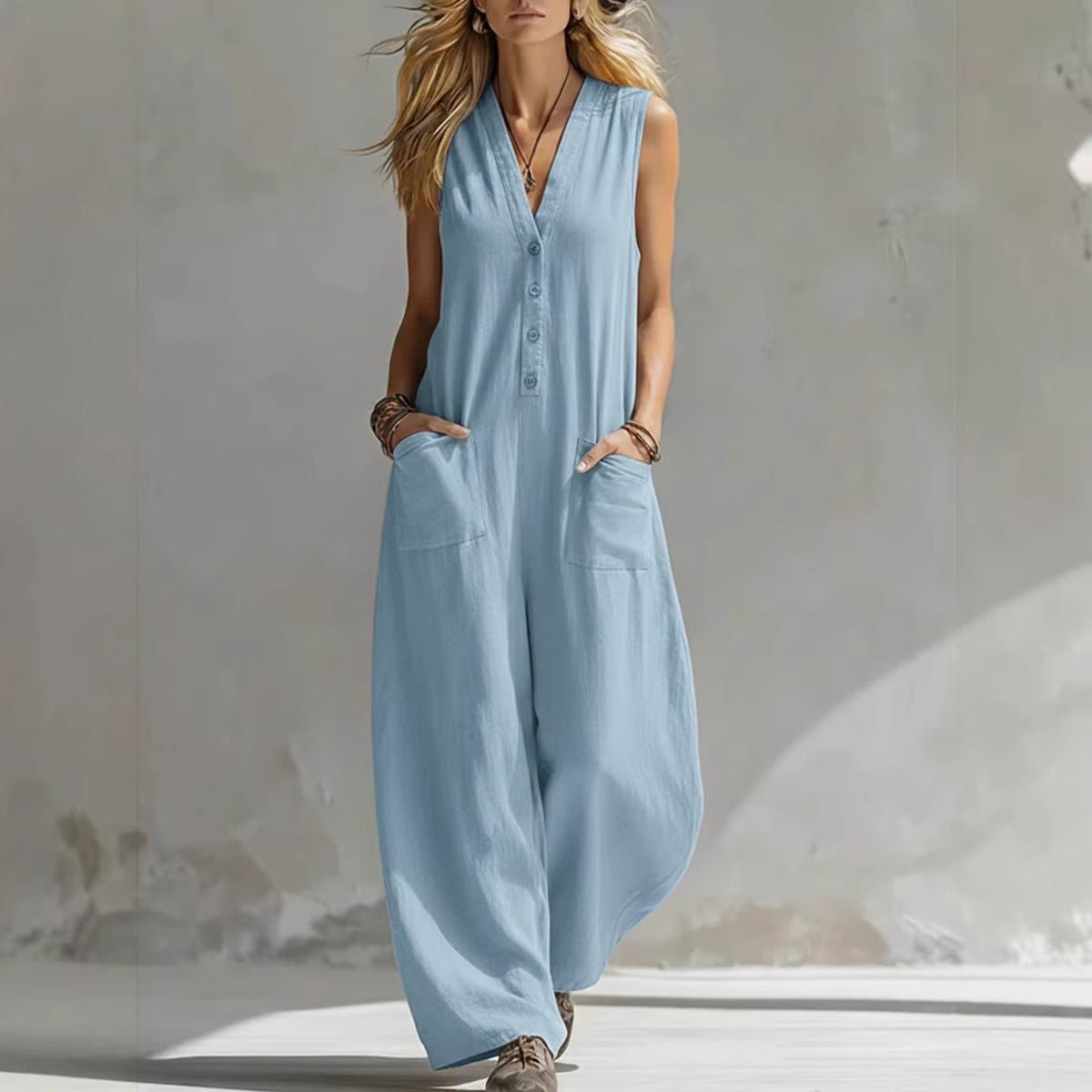 Linen-cotton sleeveless jumpsuit product image