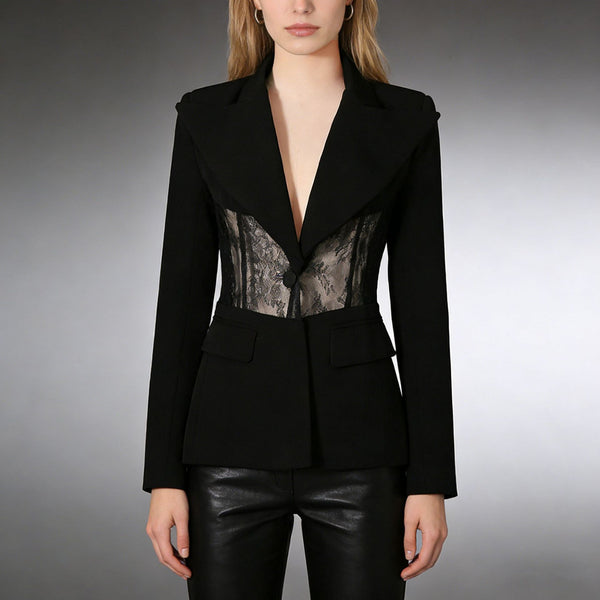 Lace Trim Fitted Blazer for Women, side product view