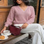 V-neck openwork long sleeve sweater — primary view