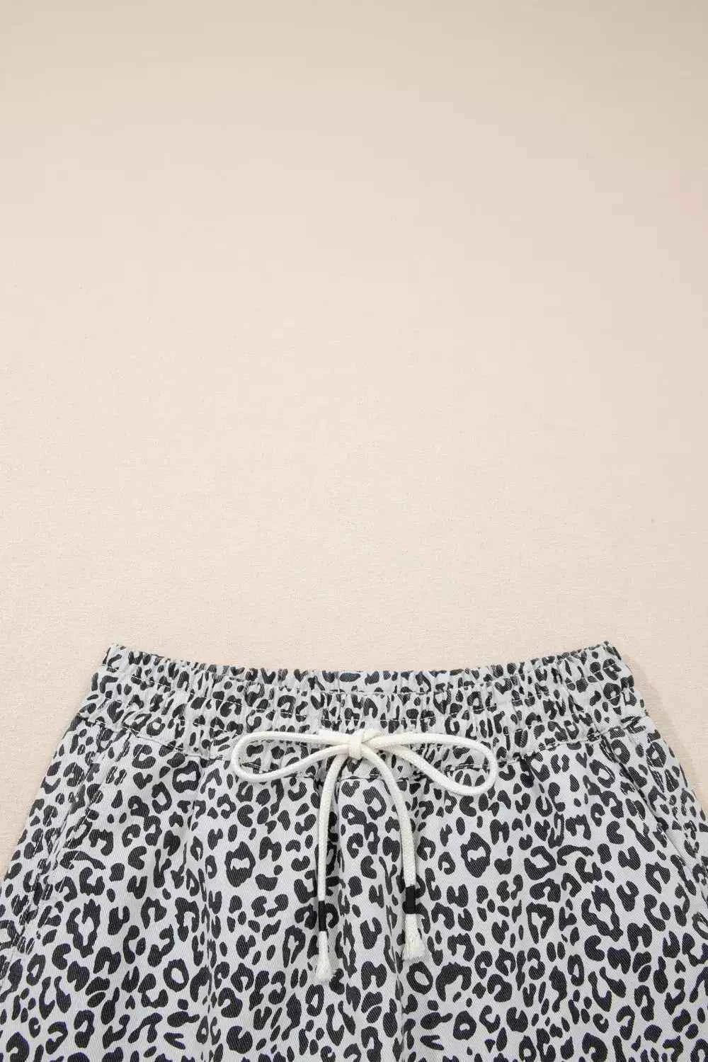 Leopard print denim skort with tassel drawstring — additional view 7