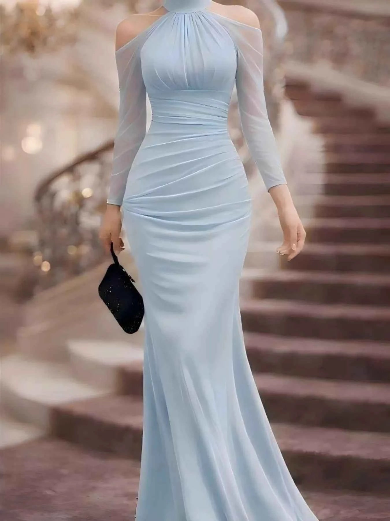 Cold shoulder mesh sleeve maxi dress — additional view 5