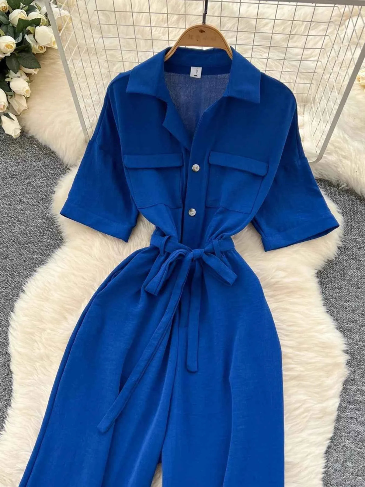 Belted Tie Waist Wide Leg Jumpsuit, product view 9