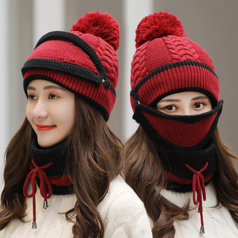 Women's 3 Piece Knitted Hat and Scarf Set-Splashis, Wine Red