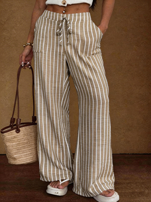 Striped lace-up wide-leg trousers product image