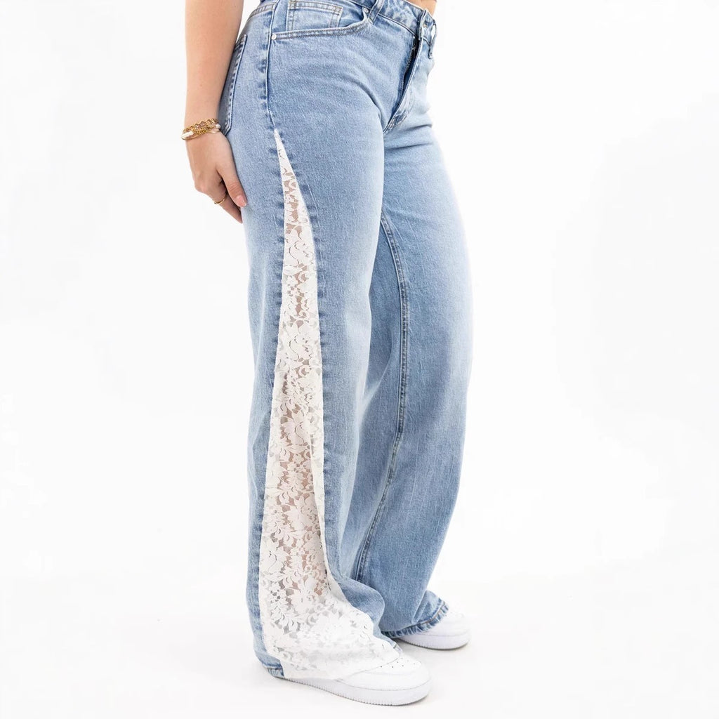 Stretch Lace Straight-Leg Jeans for Women, side product view
