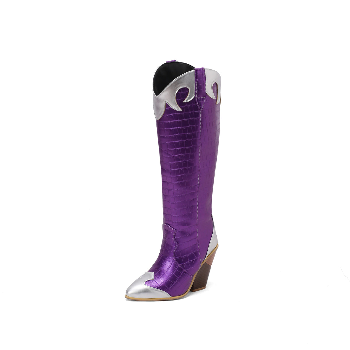 Patchwork leather knee-high boot product image