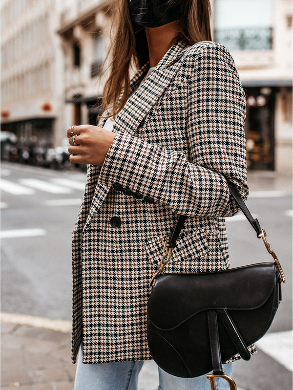 Women's Winter Plaid Long Suit Jacket – Slim Fit Blazer, front product view