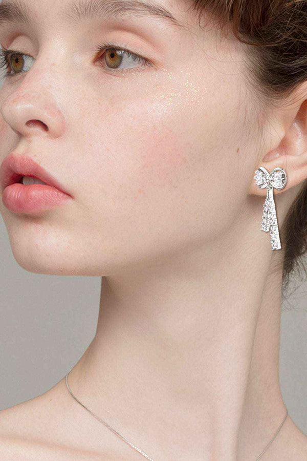 Cubic zirconia bow stud earrings 1.12 carat in silver-plated alloy — additional view 8