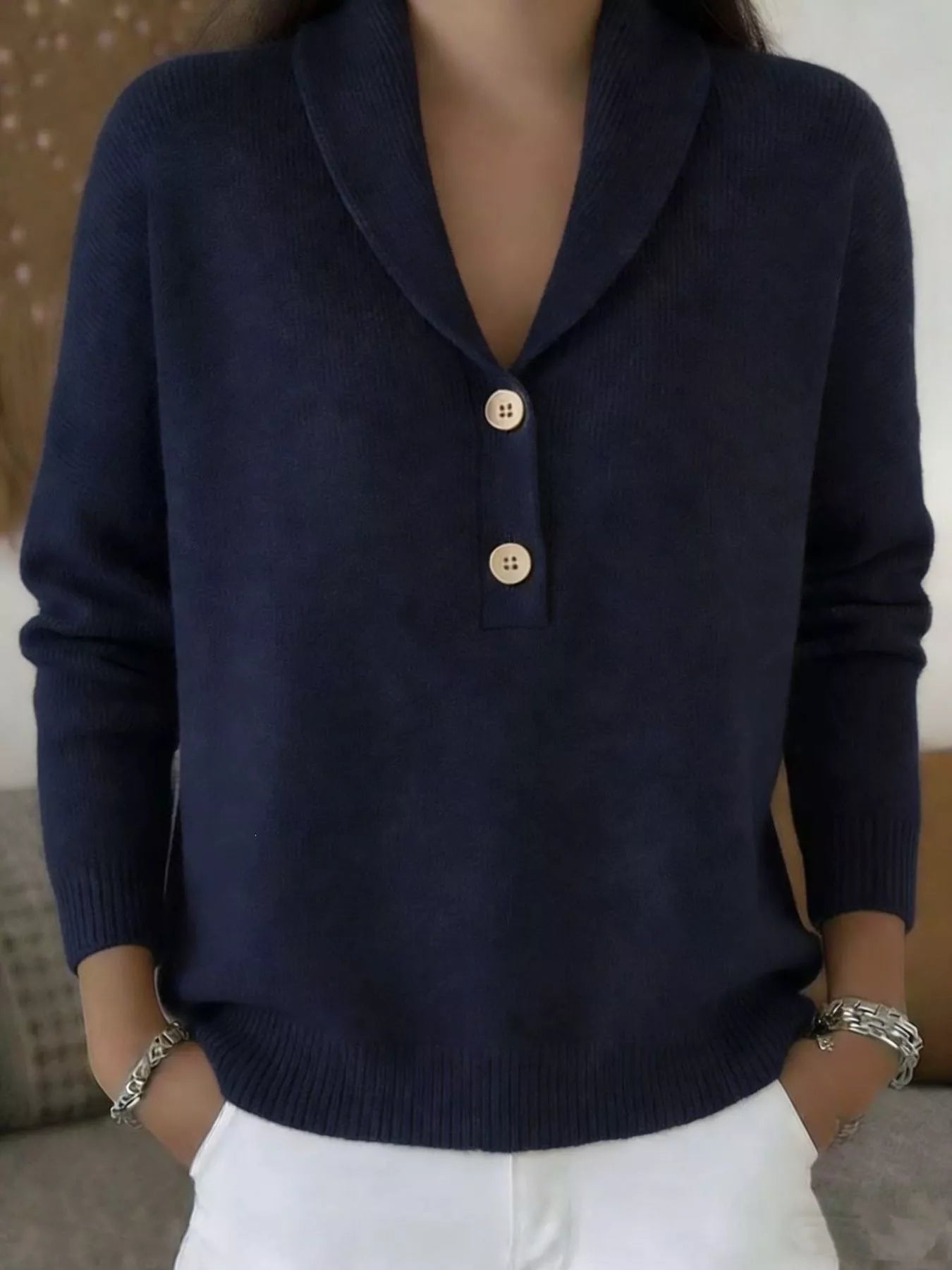 Full Size Button Detail Long Sleeve Sweater, product view 11