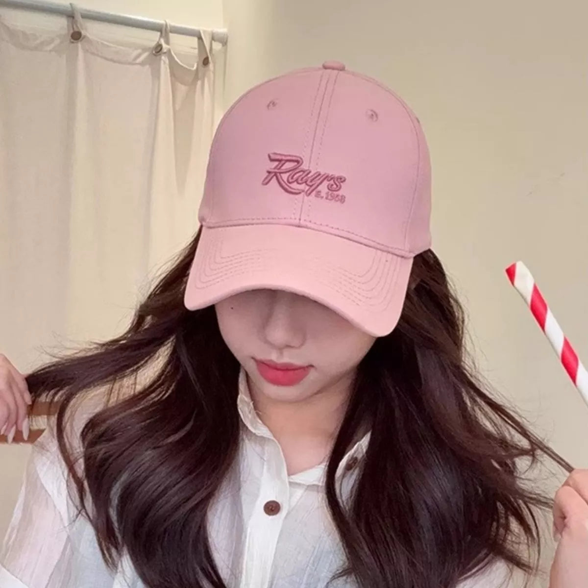 Embroidered baseball cap in blush pink — primary view