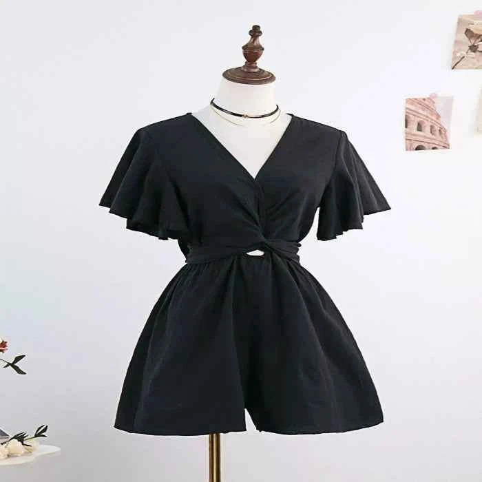 Tie waist flutter sleeve romper — primary view 主图