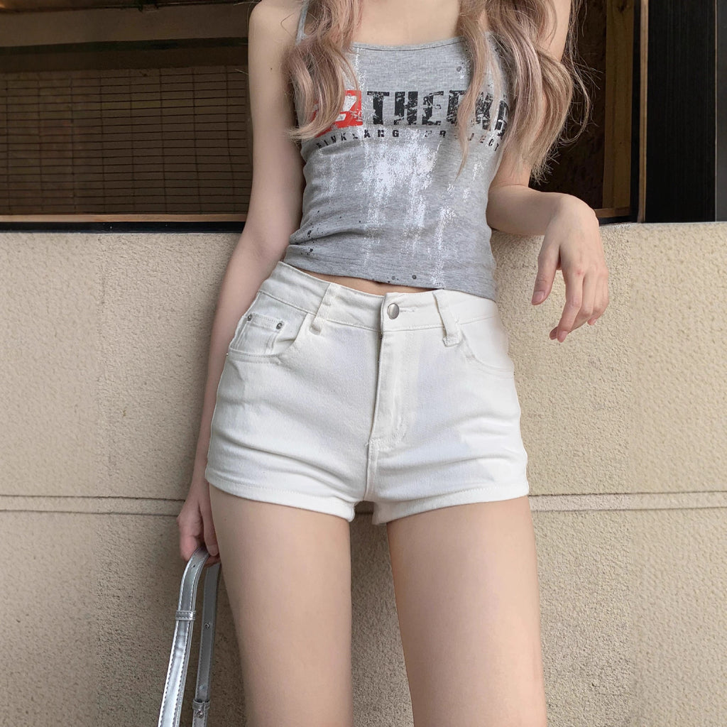 Women's Stretch White Denim Shorts for Summer, side product view
